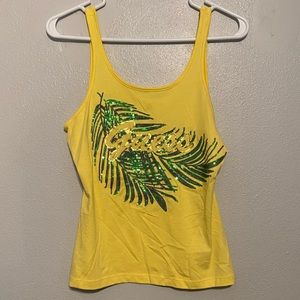 Yellow palm tree Guess tank top size small